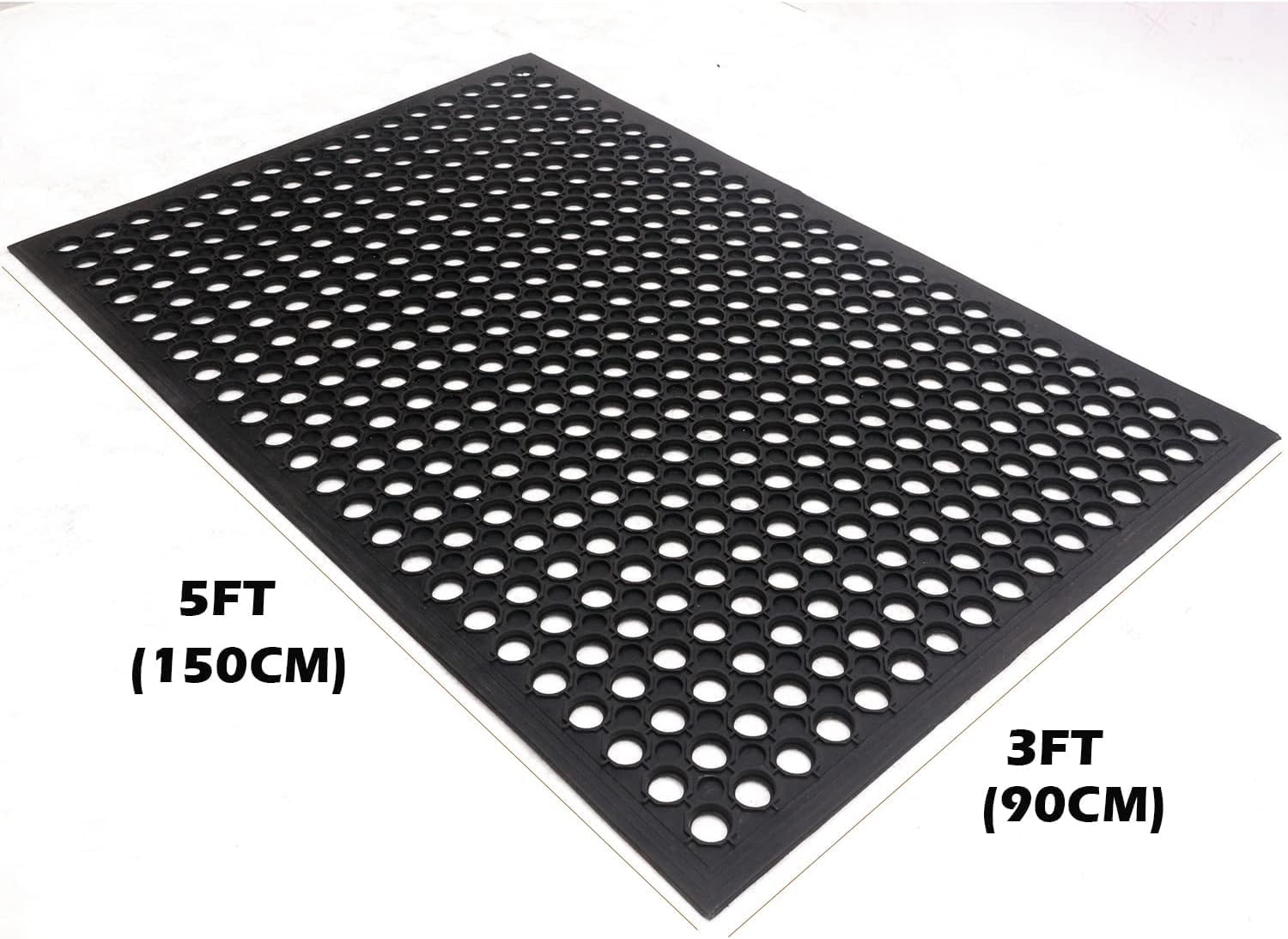 Commercial Rubber Floor Mats 3FT x 5FT Anti-Fatigue Rubber Matting with Drainage Holes Heavy Duty Doormat for Restaurant Industrial Garden Bar Bathroom Indoor Outdoor Wet Area