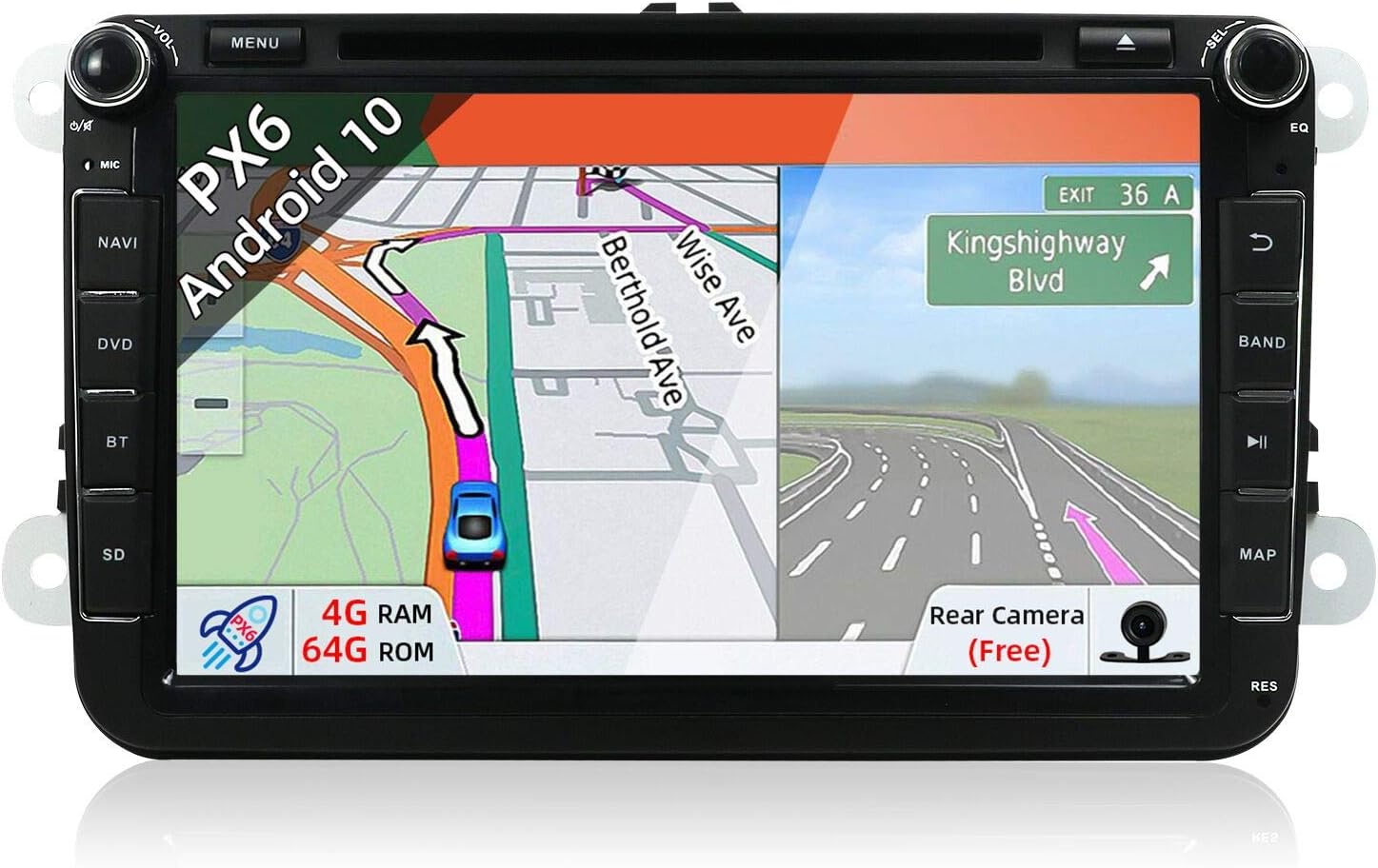 JOYX PX6 Android 10 podwójny Din samochodowy głośnik stereo kompatybilny z VW Golf Passat Jetta Skoda Seat | 4G + 64G A72 Core, darmowa kamera Canbus | obsługa wideo 4K HDMI Sat Nav BT-4.0 WIFI DAB+ SWC Mirror Link