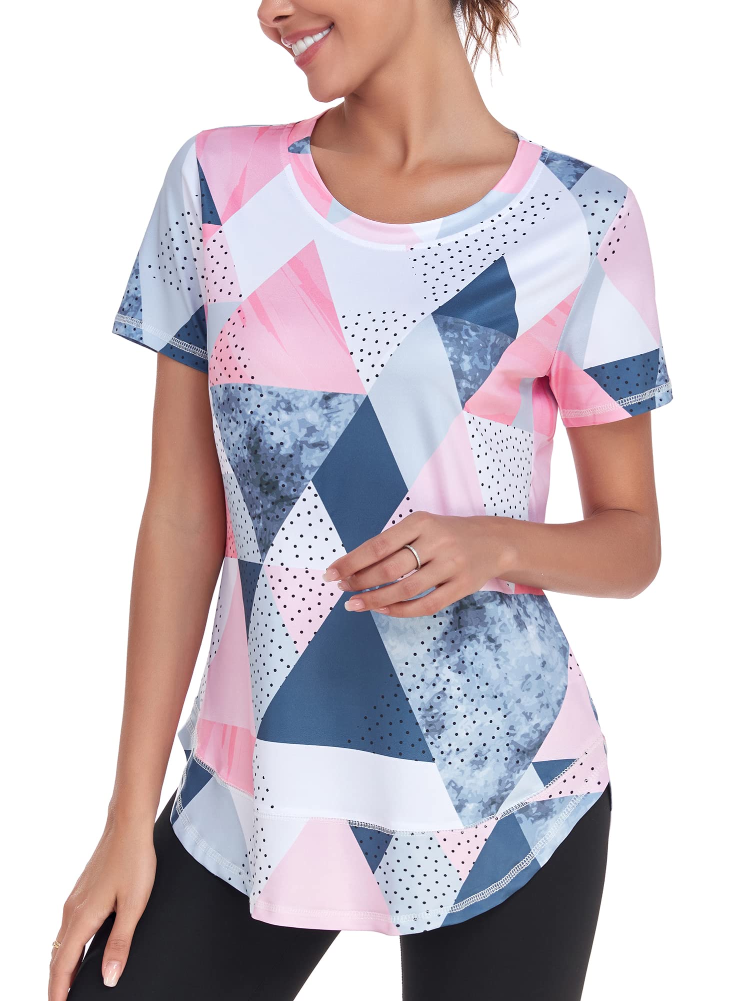 Abrooical Women's Short Sleeve Workout Shirts Crew Neck Sports Yoga Running Quick Dry Tops Side Split Tee