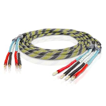 9AWG Speaker Wire 2 x 6.3 mm2 HiFi Audiophile Speaker Cable 1 Pair1.5M | High Purity OFC Gold Plated Brass Banana Plug Connectors for Speakers,Amplifier,Audio Video,AV Receivers