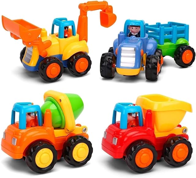 GoStock Vehículos de Construcción Coche de Juguete Coche de Friccion Camion de Juguete Coche de Juguete de Plástico Regalo de los Niños(Tractor, Niveladora, Camión del Mezclador, Camiones)