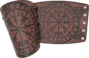 HiiFeuer Viking Vegvisir Embossed Leather Arm Armor 3 ألوان LARP Gauntlet Leather Armor Bracer