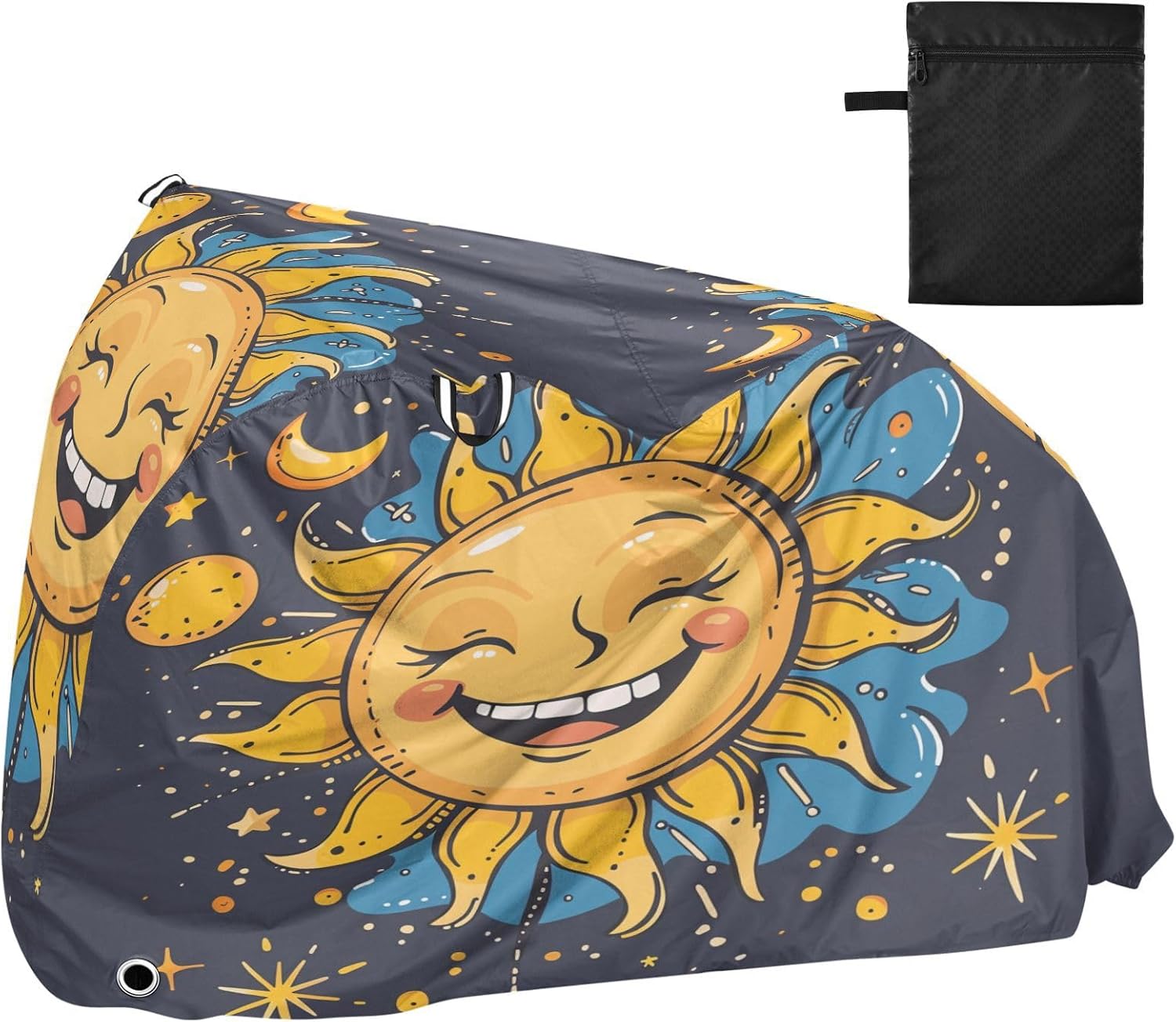 ALAZA Sun Moon Star Cartoon Funny Bike Cover Waterproof Outdoor Ebike Bicycle Covers Tarp Protection for 1/2 Bikes, Sun UV Dust Wind Proof