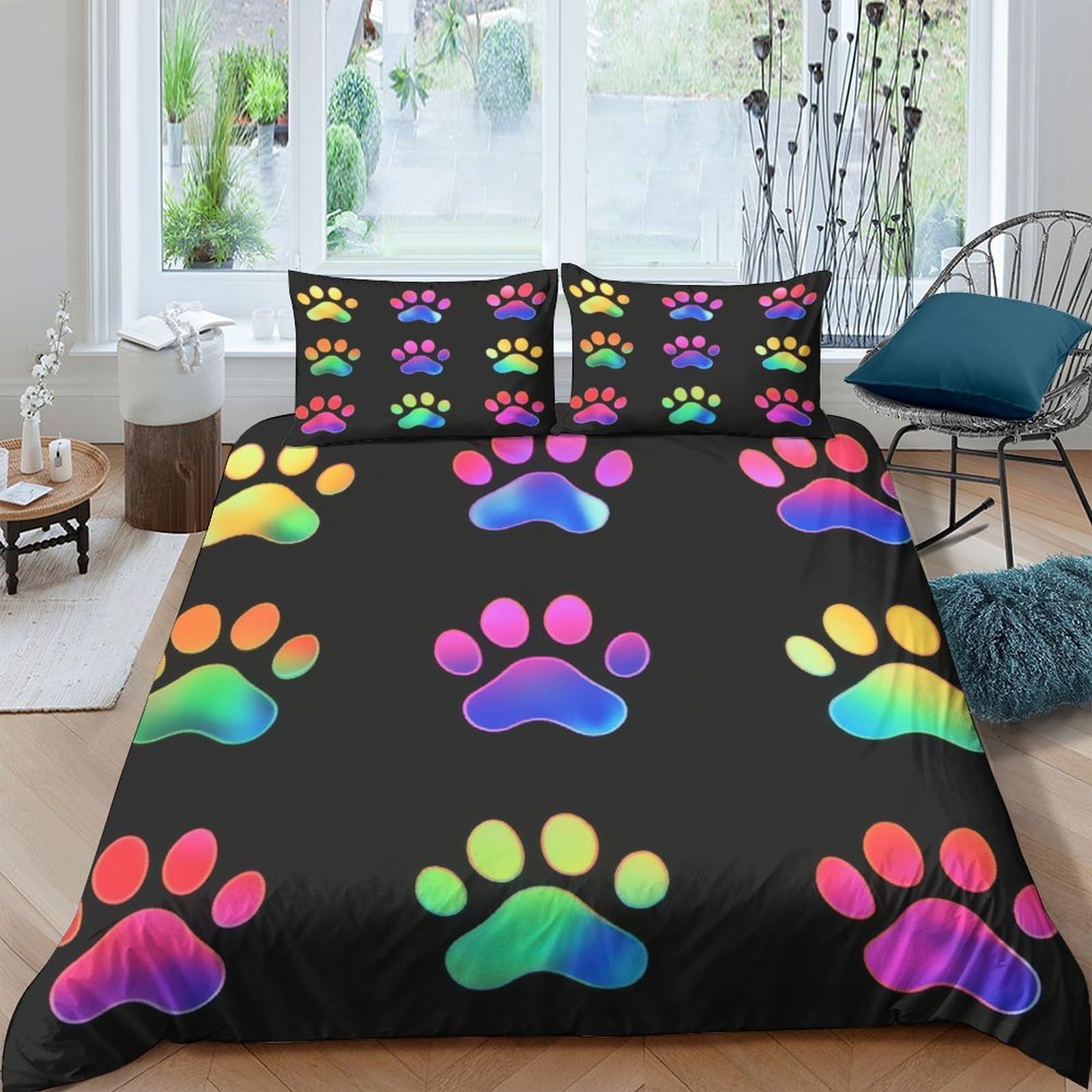 Ctjqhvkz Style-1 3D Printed Rainbow Paw Fitted Sheet Microfiber Anti-Slip Colorful Animal Bed Cover For Bedroom Dorm Mattress Decor Single（135X200cm）