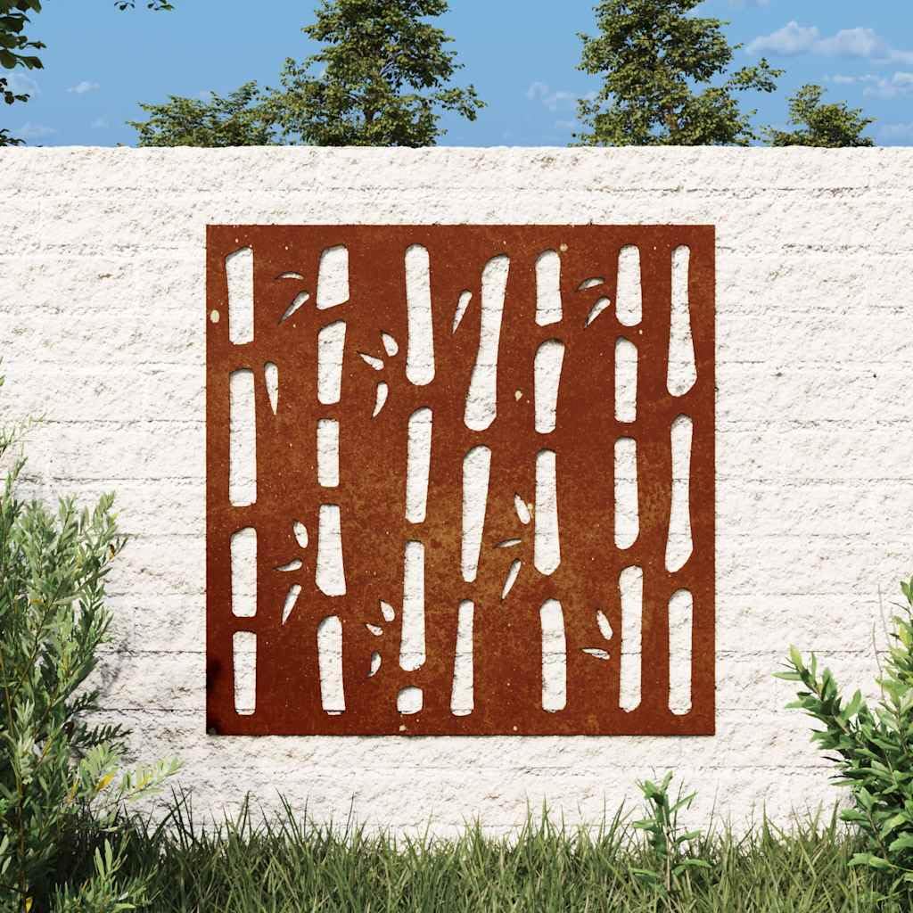 YunCangg Garten-Wanddeko aus Cortenstahl 55x55 cm Bambus-Design wetterfest langlebig rostig für Wohnzimmer Schlafzimmer Küche Flur Büro als dekoratives Wandbild und Galerie Motiv