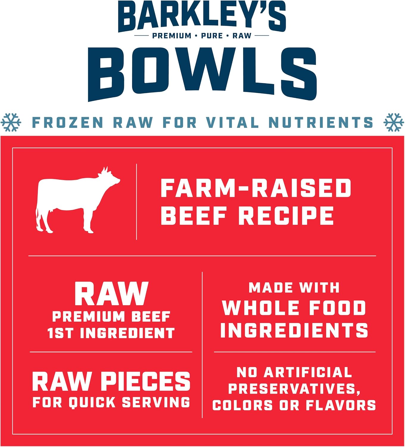 Barkley’s Bowls, Frozen Raw Beef Dog Food, Fresh Whole Food Ingredients w/Farm-Raised Beef, Grain Free, Dog Food Toppers, Human Grade Ingredients, for All Dog Breeds, Ages, & Sizes, 4 lb Bag (1 Pack)