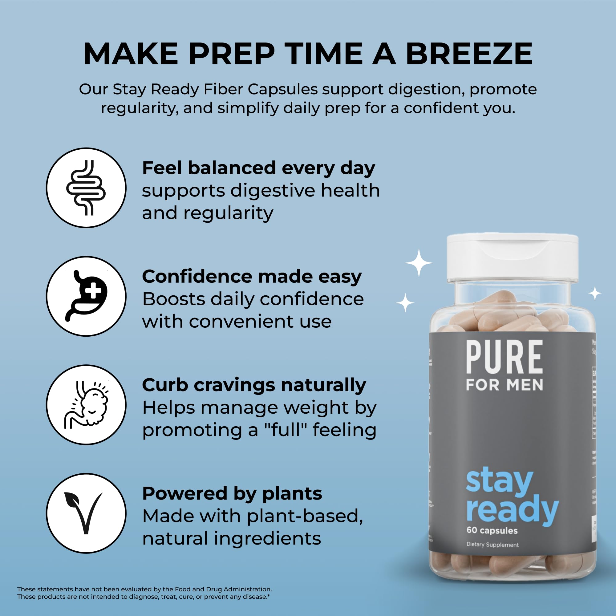 Pure for Men Stay Ready Fiber Supplement Psyllium Husk (60 Vegan Capsules) — Amazon image 4