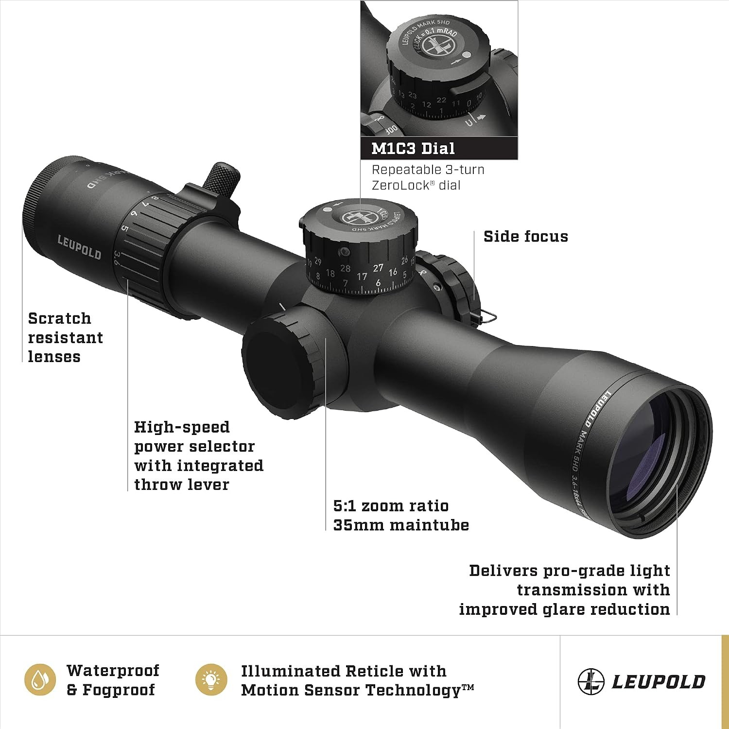Leupold Mark 5HD 3.6-18x44mm M1C3 FFP Side Focus Riflescope