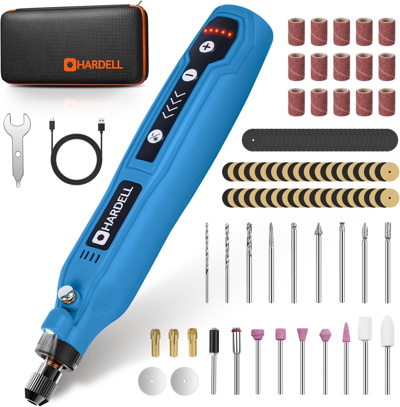 – HARDELL Cordless Rotary Tool, 5 Variable Speed Mini Rotary Tool Kit with 69 Accessories, 3.7V Type-C Charging Power Rotary Tool for Engraving, Sanding, Polishing, Carving, Cutting, DIY Crafts