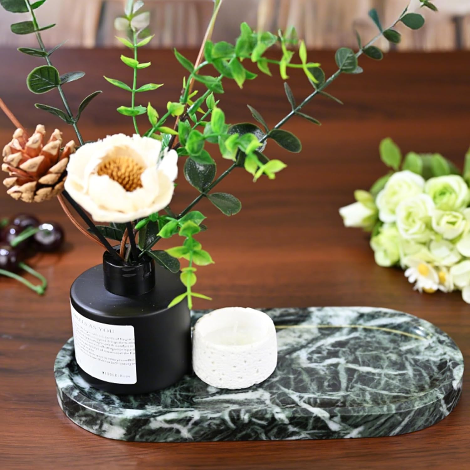 Marble Tray for Kitchen Counter,Stone Tray for Bathroom Countertop,Dresser Vanity Decor Tray,Storage Trays for Perfumes,Candles,Jewelry (Dark Green) - Image 9