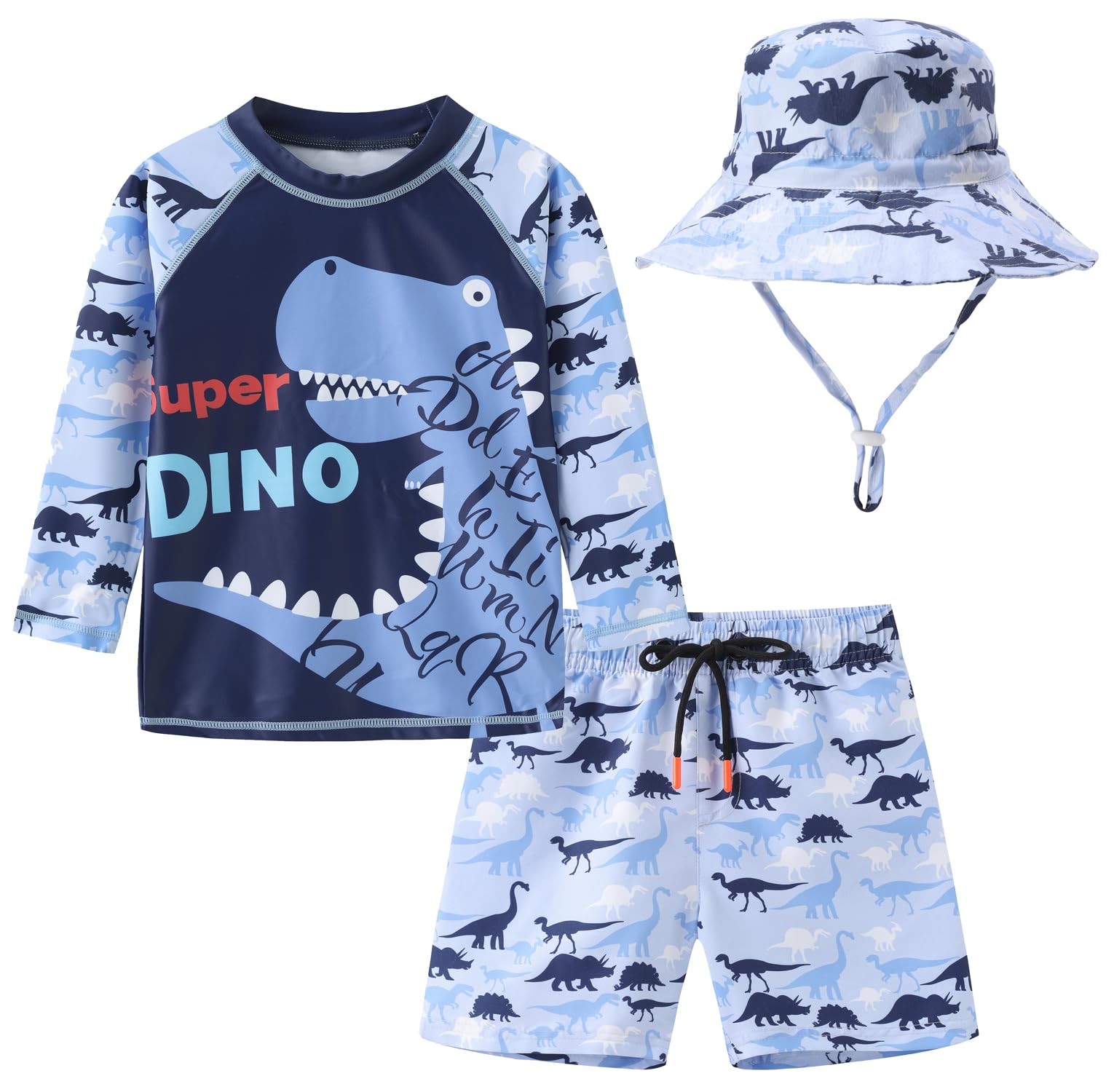 Toddlers Baby Boys' 3-Piece Swimsuit Trunk Rashguard Set and Sun Hat Swimwear Bathing Suit UPF 50+