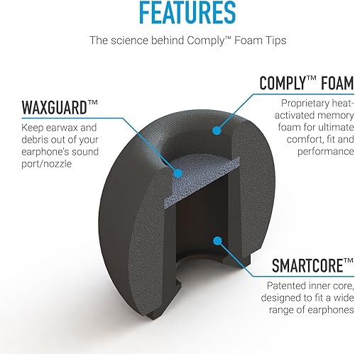 Miniatura 3 de Comply SmartCore Audio Pro Premium - Puntas de espuma viscoelástica con protector de sudor, se adapta a la mayoría de los auriculares, se adapta a