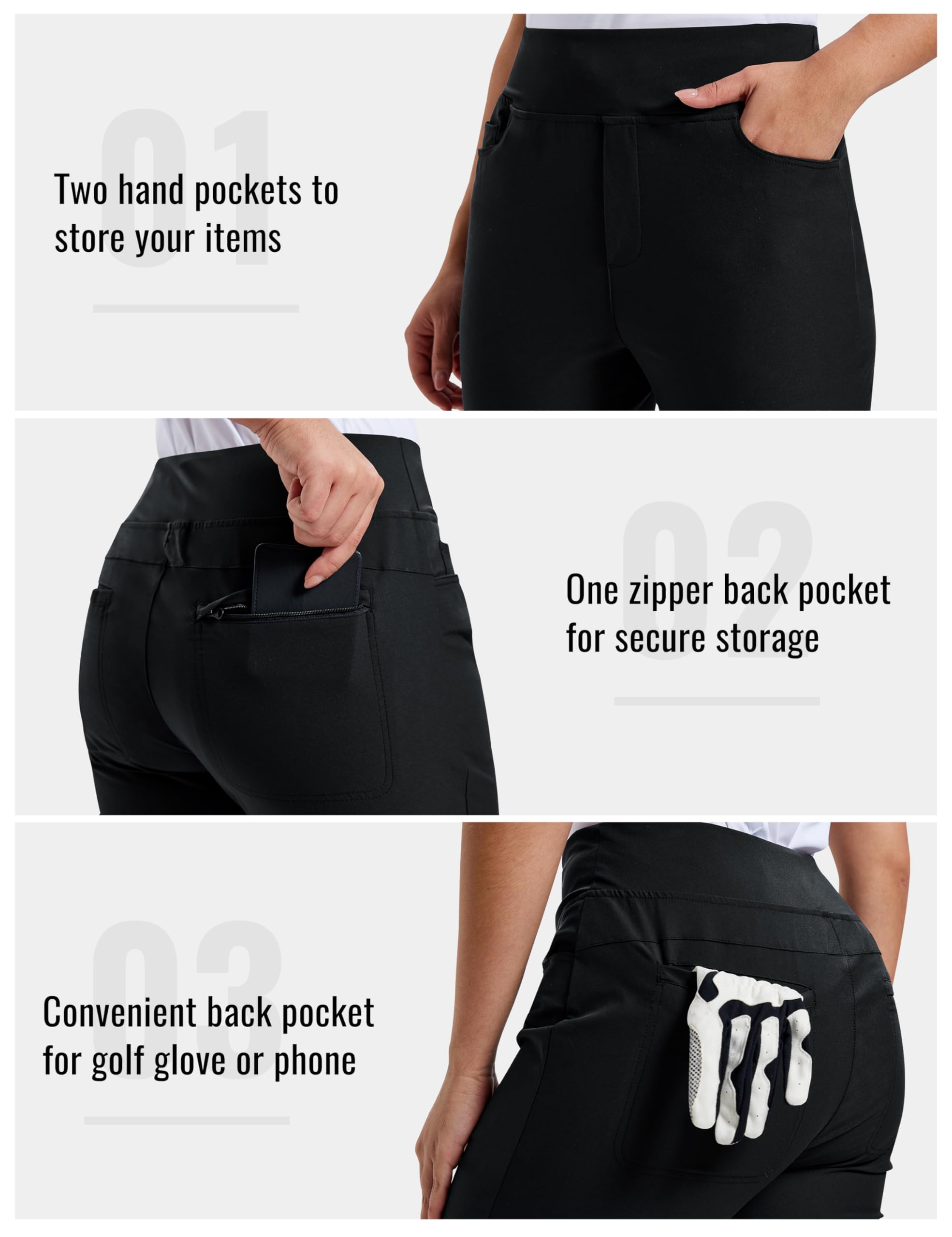 MoFiz Pantalon de Golf pour Femme avec Poches Pantalon Bureau de Extensible Pantalons de Business avec Ceinture élastique imperméable pour Sport, Voyage et Travail UPF50+