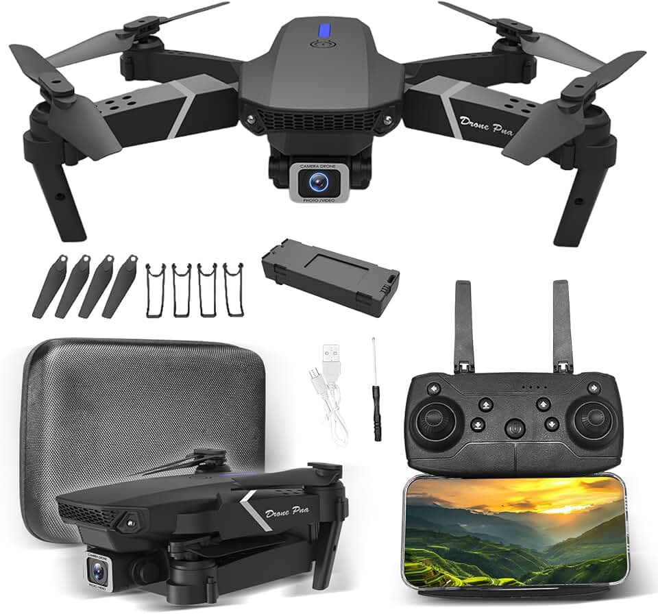 Drone Dobrável com Câmera Dupla 4K, Controle por Celular Wi-Fi, 2 Baterias, 3 Velocidades, LED e Bolsa, Ideal para Iniciantes e Fotos Aéreas