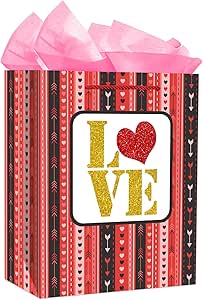 Valentines Gift Bags 13x10.2x4.9 Inch With Cards & Tissue Paper - Party Favor Bags For Valentine's Day