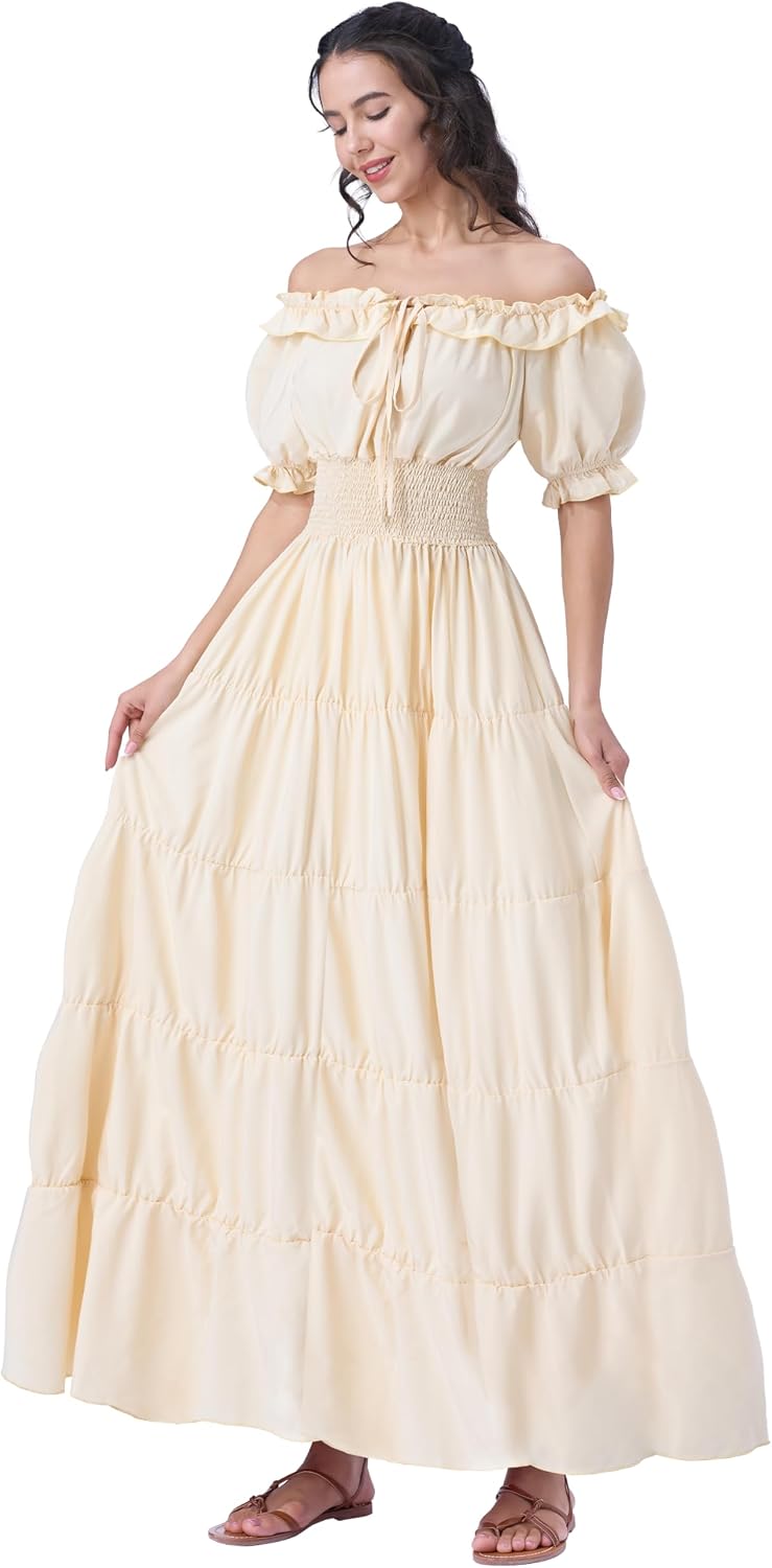 Spooktacular Creations 5Pcs Halloween Renaissance Medieval Dress Costume Women, Fairy Peasant Irish Cottagecore Dress