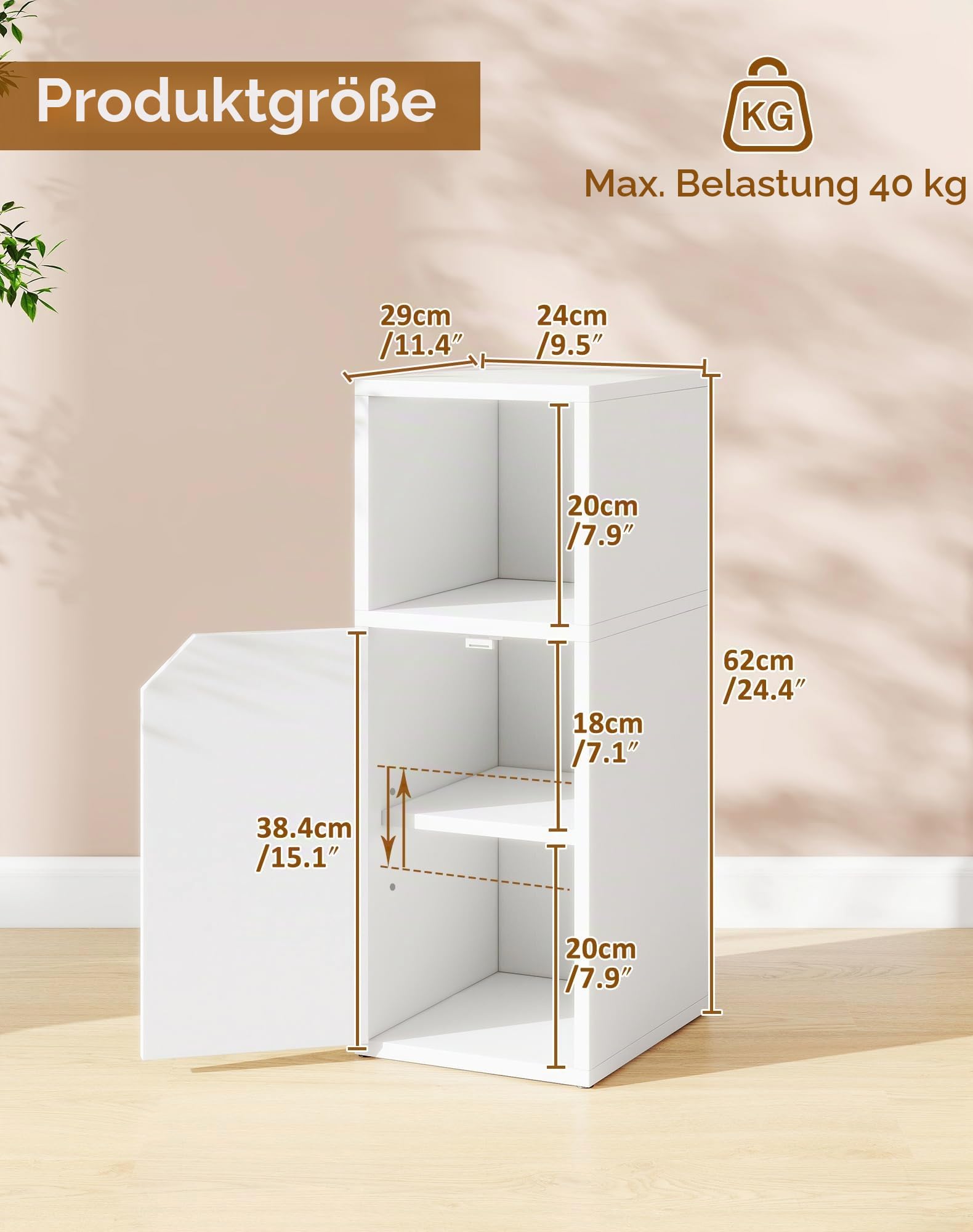 YMYNY Nachttisch 2er Set mit Tür, Schmal, Beistelltisch, Offenes Fach, Einstellbare Innere Ablage, B24 x T29 x H62 cm, Nachtschrank aus Holz, für Schlafzimmer, Wohnzimmer, Weiß HST016W-2
