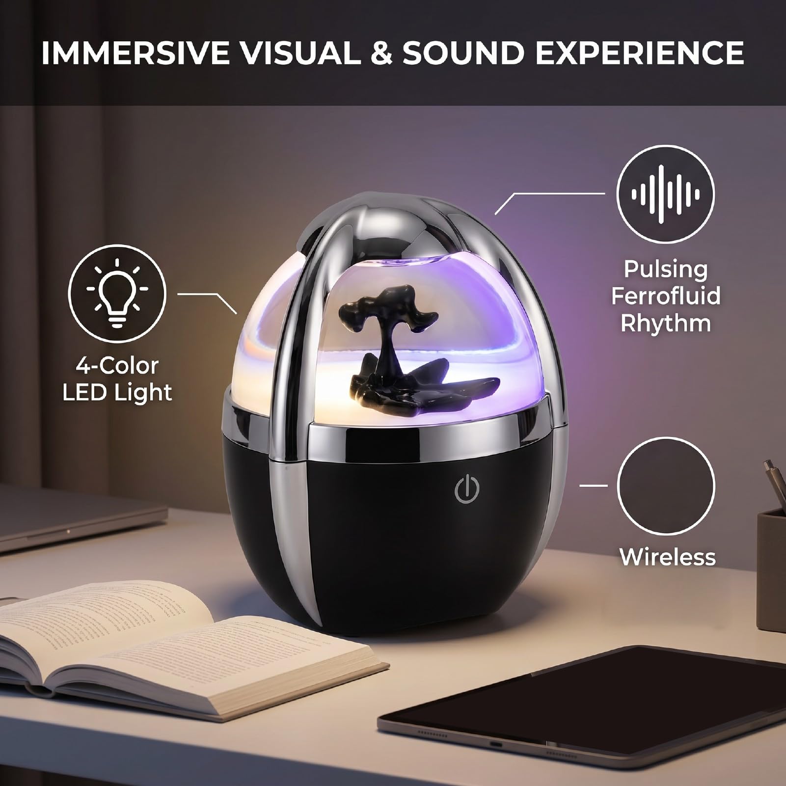 Altoparlante BT Fluido Magnetico Visualizzatore Musicale | Passa Tra Luci Bianche Fredde Calde Viola per Raduni All'aperto Campeggi Eventi Musicali Struttura in Abs e Legno Sintetico