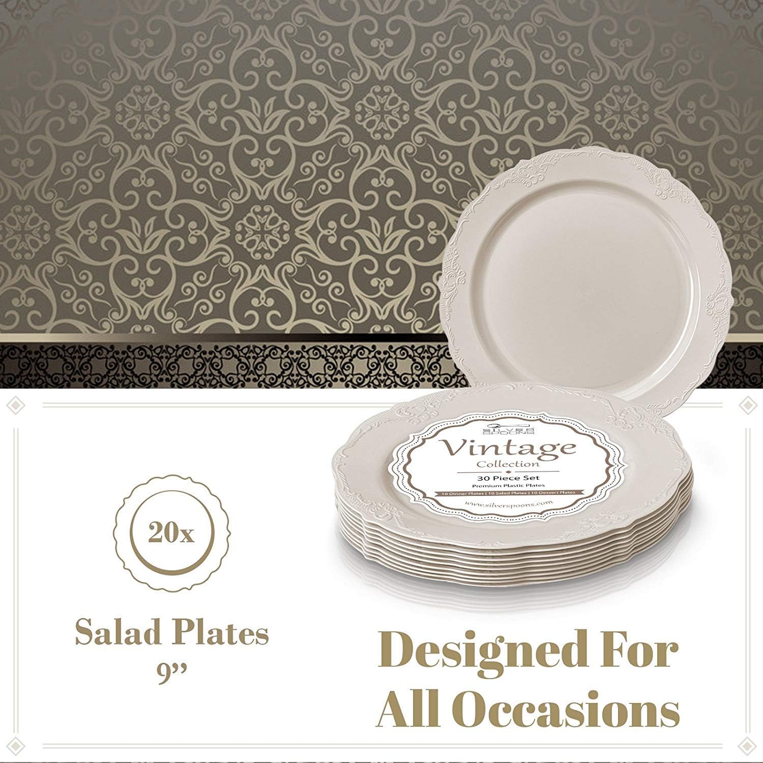 DISPOSABLE DINNERWARE SET, 20 Cake Plates (Vintage - Cream, 9") - Image 3