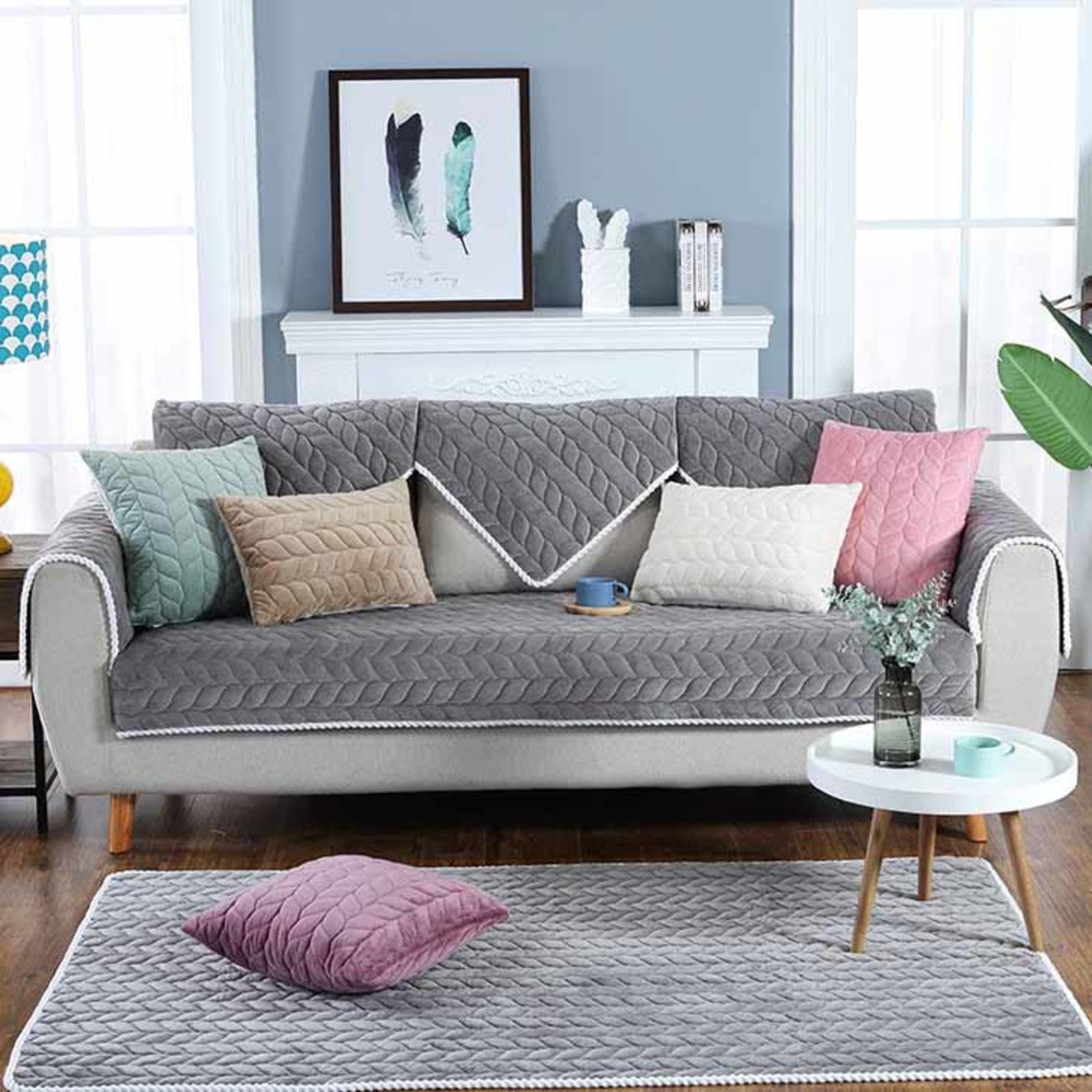 sofabezug ecksofa I Form sofaschoner rutschfest Hund Katze sofaüberwurf Decke ecksofa wasserdicht sofahusse gelten3/2/4/1sitzer,gray-110x240cm