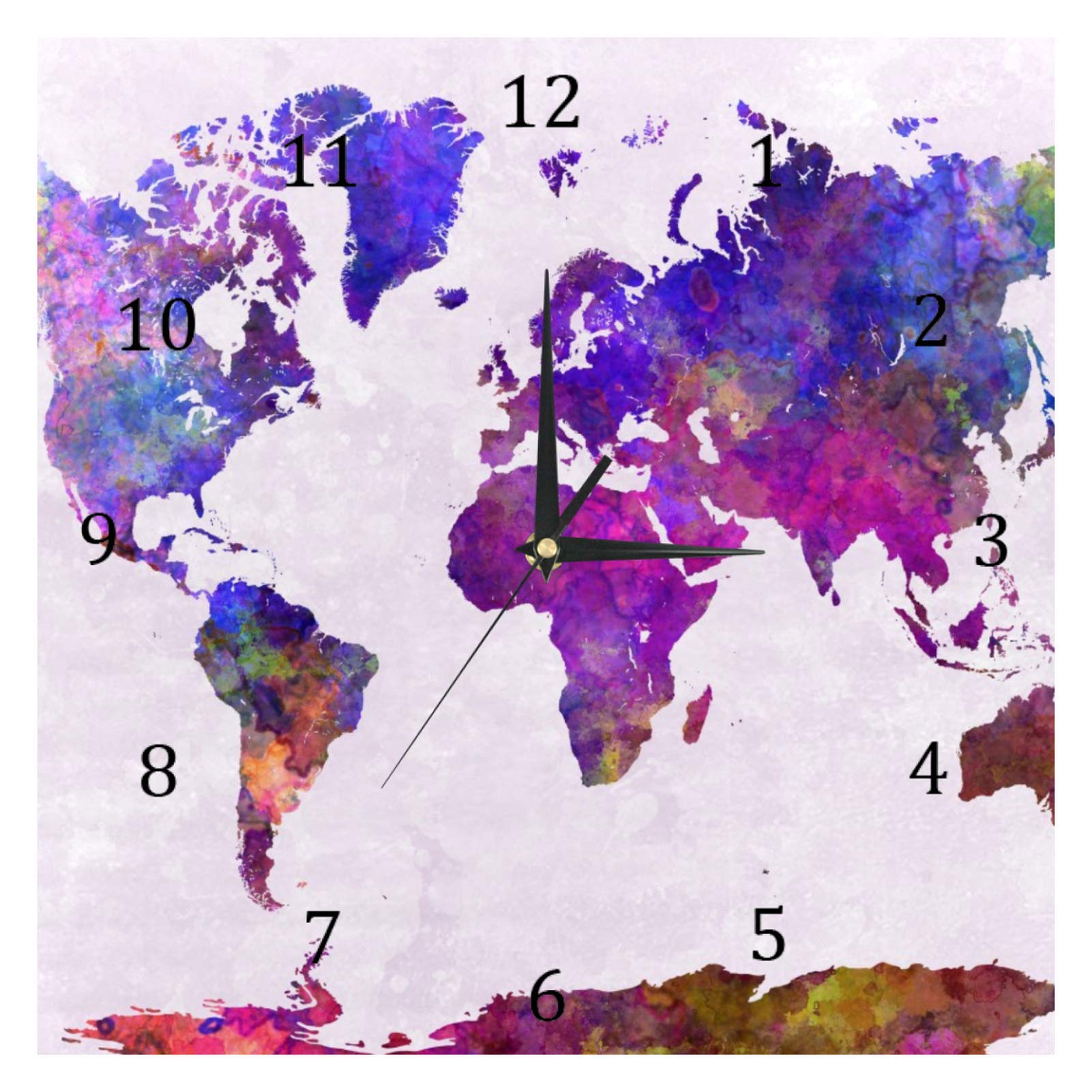 Carte du monde horloge murale colorée pour décorer le bureau