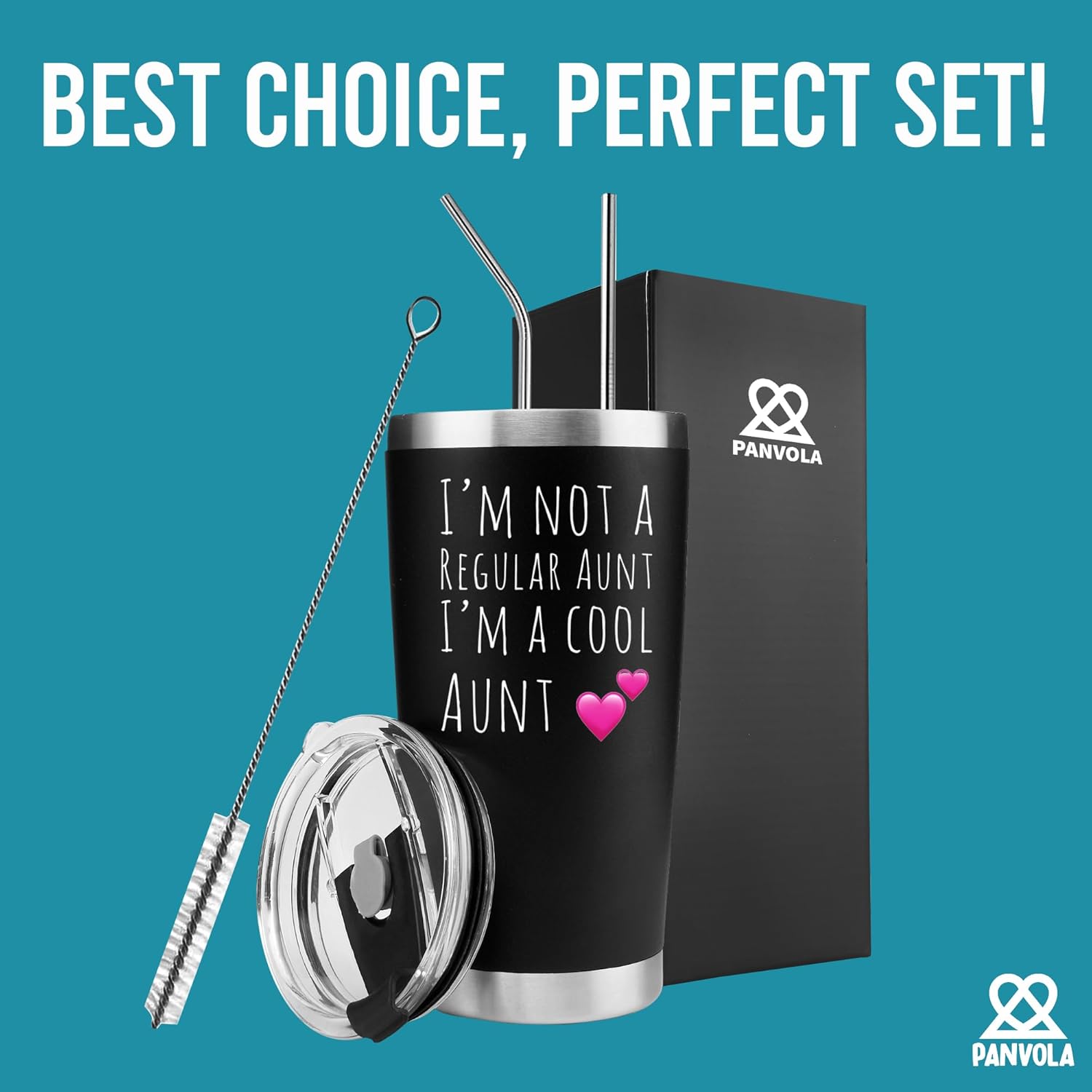 Panvola I'm Not A Regular Aunt I'm A Cool Aunt Gifts from Niece Nephew Sister's Mother's Day Gifts for Auntie Tia Vacuum Insulated Tumbler With Removable Straw Lid Stainless Steel 20oz Black - Image 6