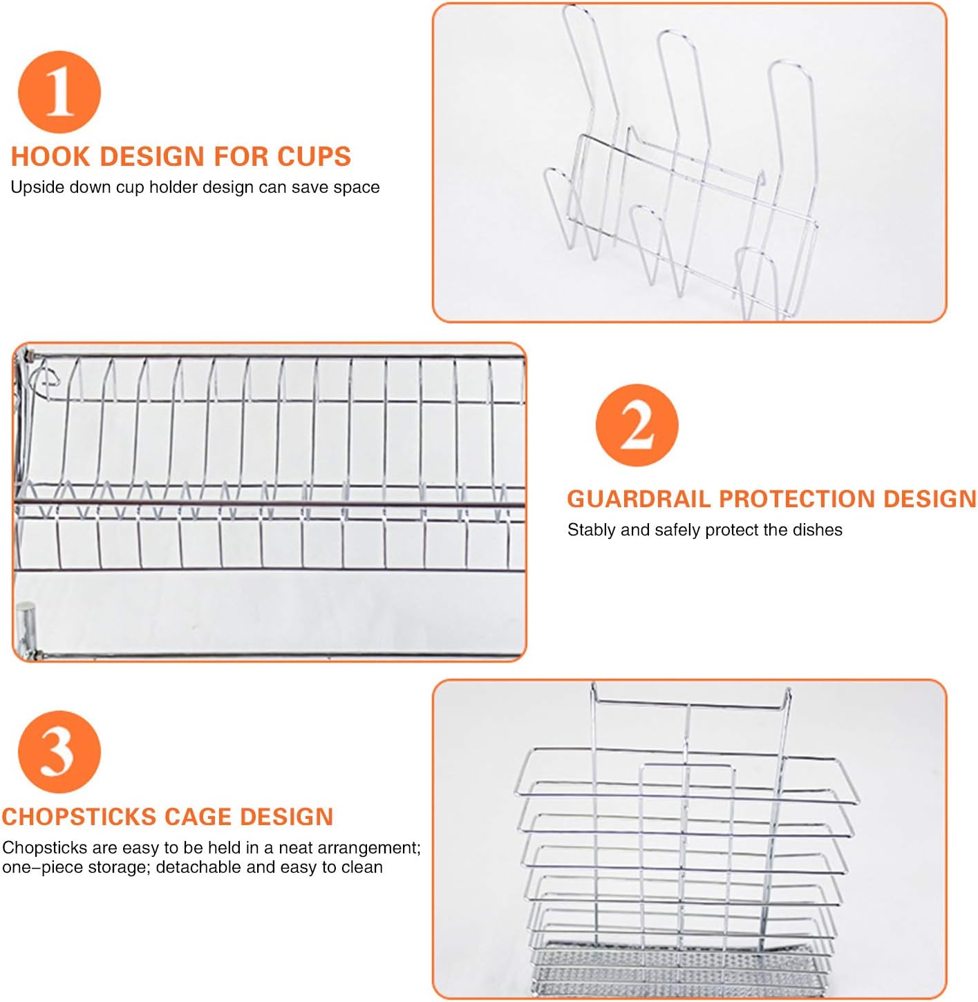 ARyee Two Tier Dish Drainer Rack Silver, Bowls Dishes Plates Cup Holder with Drip Tray 4 71v3f7j7DSL. AC SL1500