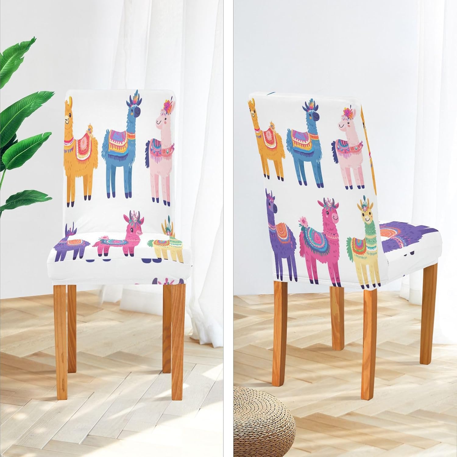 ALAZA Chair Covers for Dining Room, Beautiful Set of Colorful Cute Llamas Stretch Chair Cover Sets Chair Protector Removable Washable for Ktichen Restaurant Hotel
