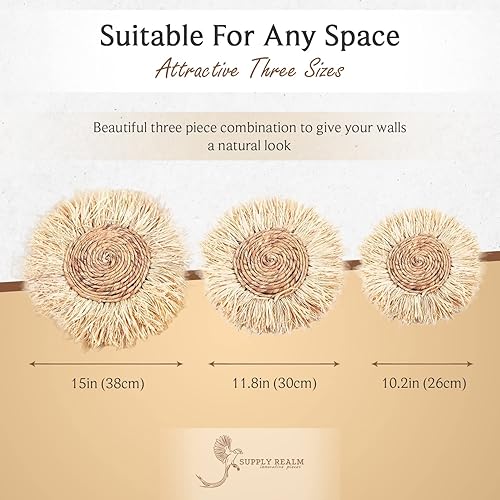 Miniatura 2 de SupplyRealm Juego de decoración de cesta de pared  3 cestas tejidas bohemias para decoración de pared  Hecho a mano con jacinto de agua natural,