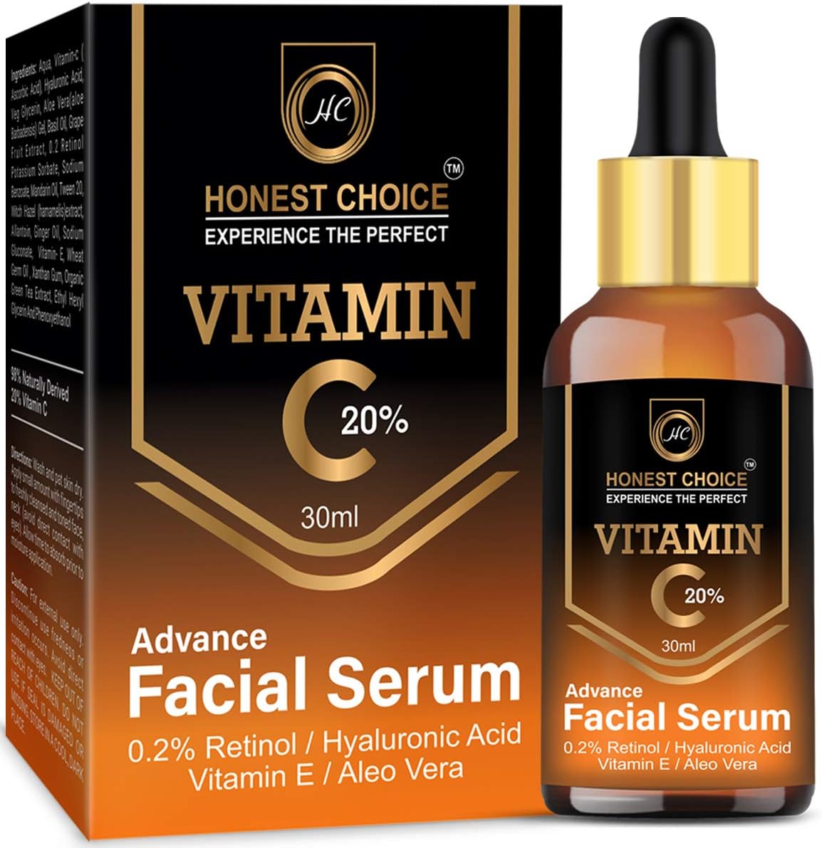 Honest Choice Vitamin C Serum with Hyaluronic acid, Aleo Vera, and Vitamin E/Anti Aging Face Serum/Skin Brightening and Lightening (C Serum)