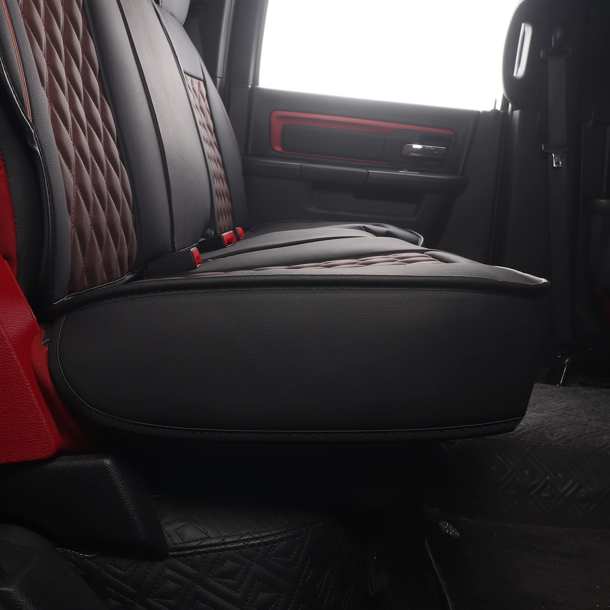 Goyappin Full Set Seat Covers For Dodge Ram 2009-2024 — Premium Faux Leather, Diamond Stitch, Black - View #7