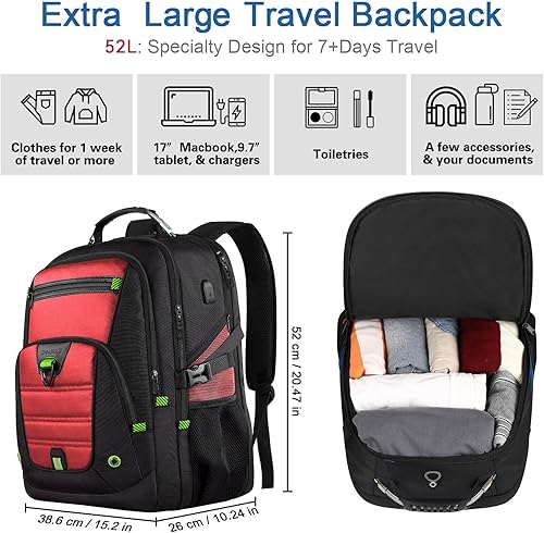 Miniatura 2 de Mochila extra grande para laptop, mochila de viaje de 50 litros, mochila impermeable para computadora con puerto USB, bolsa de negocios aprobada por