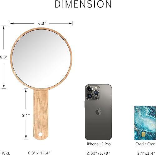 Miniatura 2 de Teepro - Espejo de mano con asa, espejo HD de mano, marco de madera, espejo liso para peluquería de peluquería, estilo retro, espejo de mano de