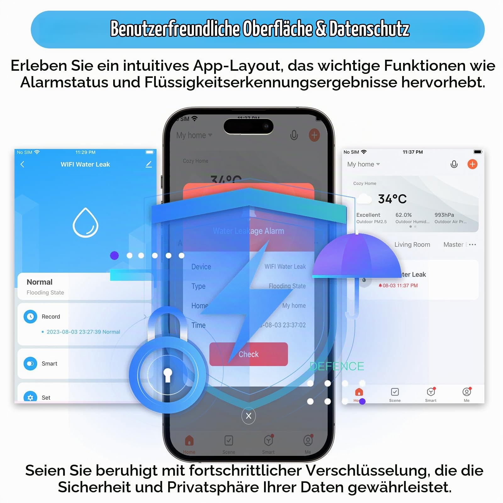 Wassermelder WLAN (2,4 G WiFi), 90 dB WiFi Wassermelder Wasseralarm und App Alarm, Wassersensor Alarm für Rohre, Schlafzimmer, Küche, Badezimmer, Keller (6er-Pack)