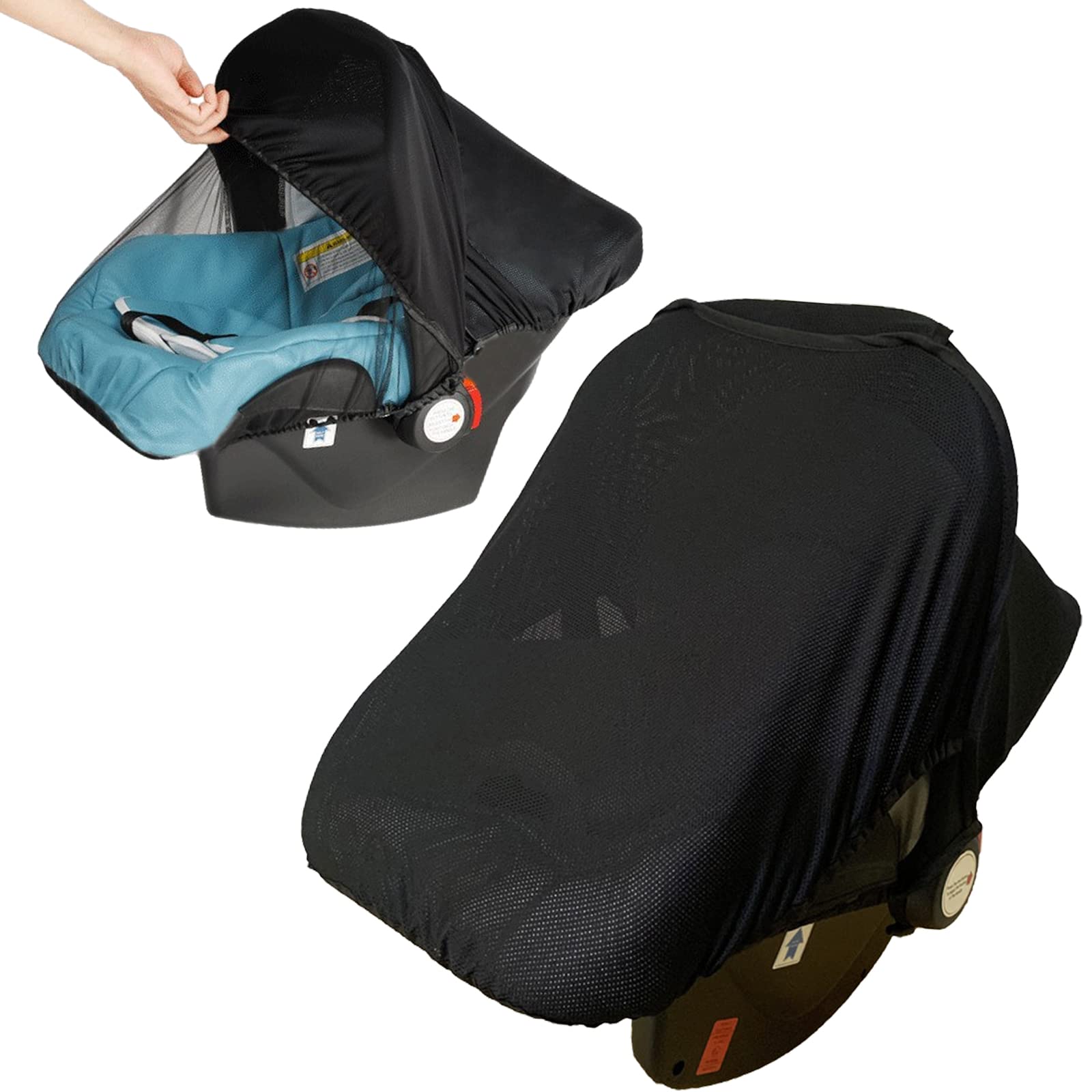 2 in 1 Universal Baby Car Seat Sunshade Insect Mosquito Net Car Seat Canopy UV Sun Protection Blackout Cover Infant Baby Carrier Cover for Maxi COSI Cabriofix Cybex Silver Cross and More