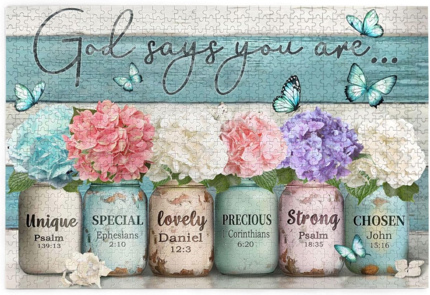 Christian Jigsaw Puzzle for Adults 1000 Pieces Farmhouse Butterfly Flowers Religious Puzzles Scripture Bible God Says You are Inspirational Wooden Puzzle for Living Room Family Activities Fun Games
