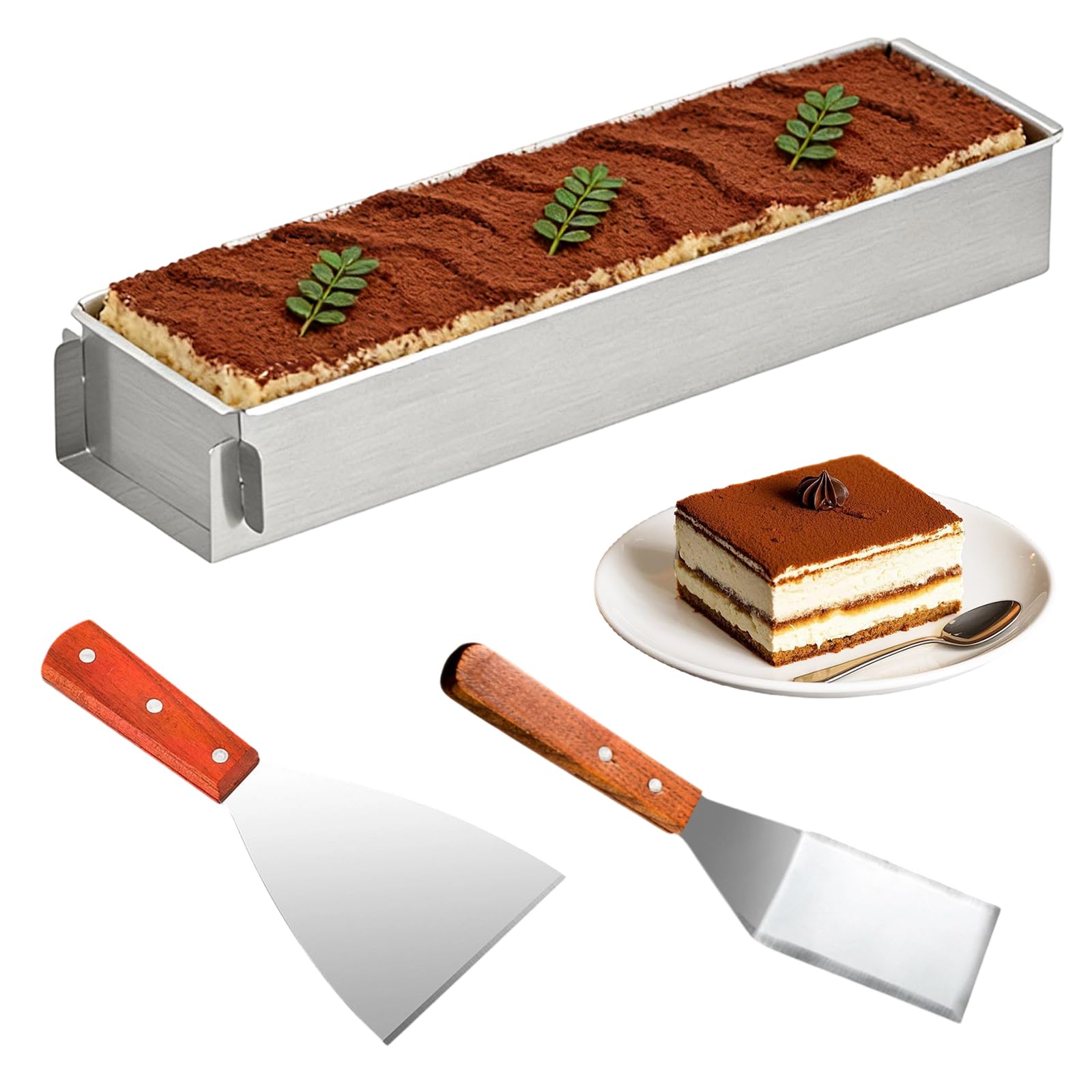 Stampo per Tiramisù, Stampo Torta Regolabile, Teglia Antiaderente per Tiramisù con Parte Laterale Rimovibile, Teglie da Forno di Alluminio con Spatola per la Preparazione di Torte, Pane e Toast