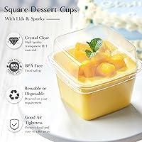 Vista 3 de TOFLEN 50 Unidades Vasos Cuadrados de Plástico de 8 oz para Postre con Tapas y Sporks, Vasos Transparentes de Plástico para Yogur Parfait Vasos