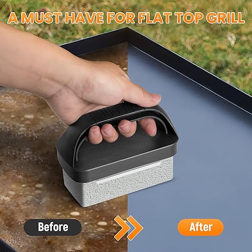 Miniatura 3 de Ladrillo de piedra pómez para limpieza de parte superior plana, kit de piedra resistente para parrilla con mango y raspador, bloque de ladrillos de