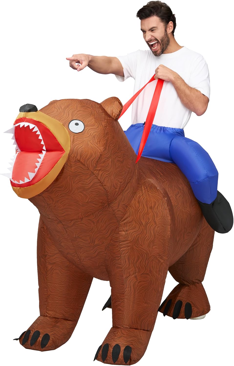 Spooktacular Creations Adults Halloween Inflatable Costumes, Riding a Bear Blow Up Costume, Brown Inflatable Suit for Men Halloween Costume Cosplay Themed Parties - Image 3