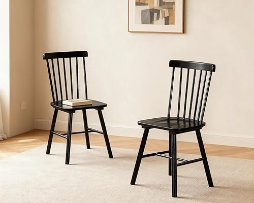 Miniatura 9 de PrimeZone Windsor Juego de 2 sillas de comedor, sillas de cocina de madera maciza de goma con respaldo de husillo, silla de comedor lateral moderna