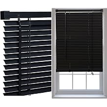 Optimal Products PVC Window Venetian Blinds Strong Trimmable Easy Fit Child Safe Home Office Blind Black Cream White Silver Teak And Natural Black, 45 x 150 cm