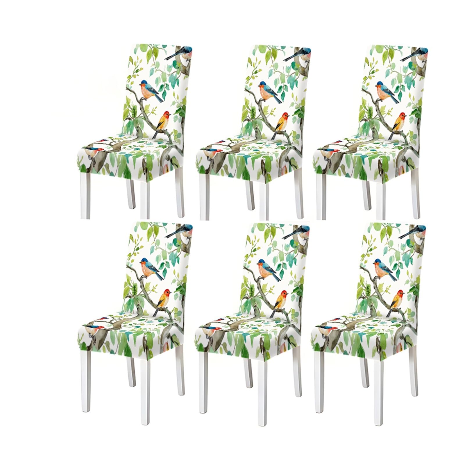 BOSUYBN White Watercolor Bird Tree Leaf Print Dining Chair Covers, Stretch Slipcovers For Home Kitchen Dining Room Party, 2/4/6PCS Furniture Protectors for Home Dining Room(6PCSChair cover)