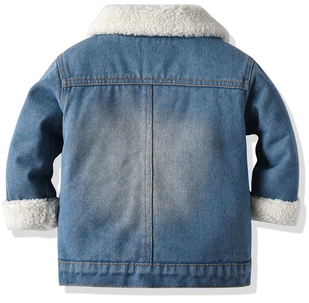 Hotmiss Toddler Baby Boys Girls Fleece Lined Denim Jacket Thicken Kids Fleece Jean Jacket Coat Winter Outwear