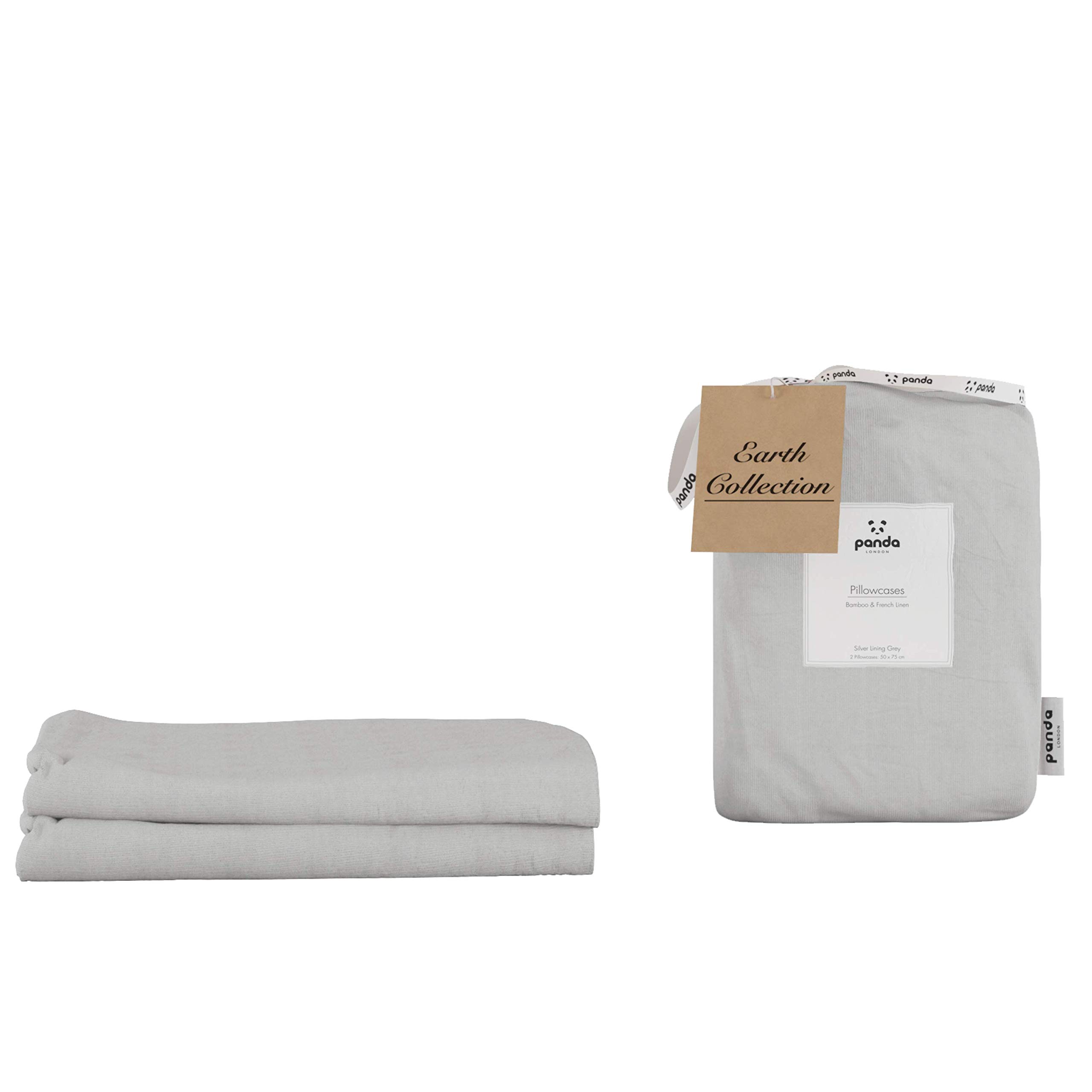 Panda Bamboo & French Linen Pillowcases, Silver Lining Grey | 2 x 75 x 50 cm | Soft & Breathable | Hypoallergenic & Antibacterial | Natural Choice for Skin & Hair | Moisture-Wicking | Quality Sleep โ image 1