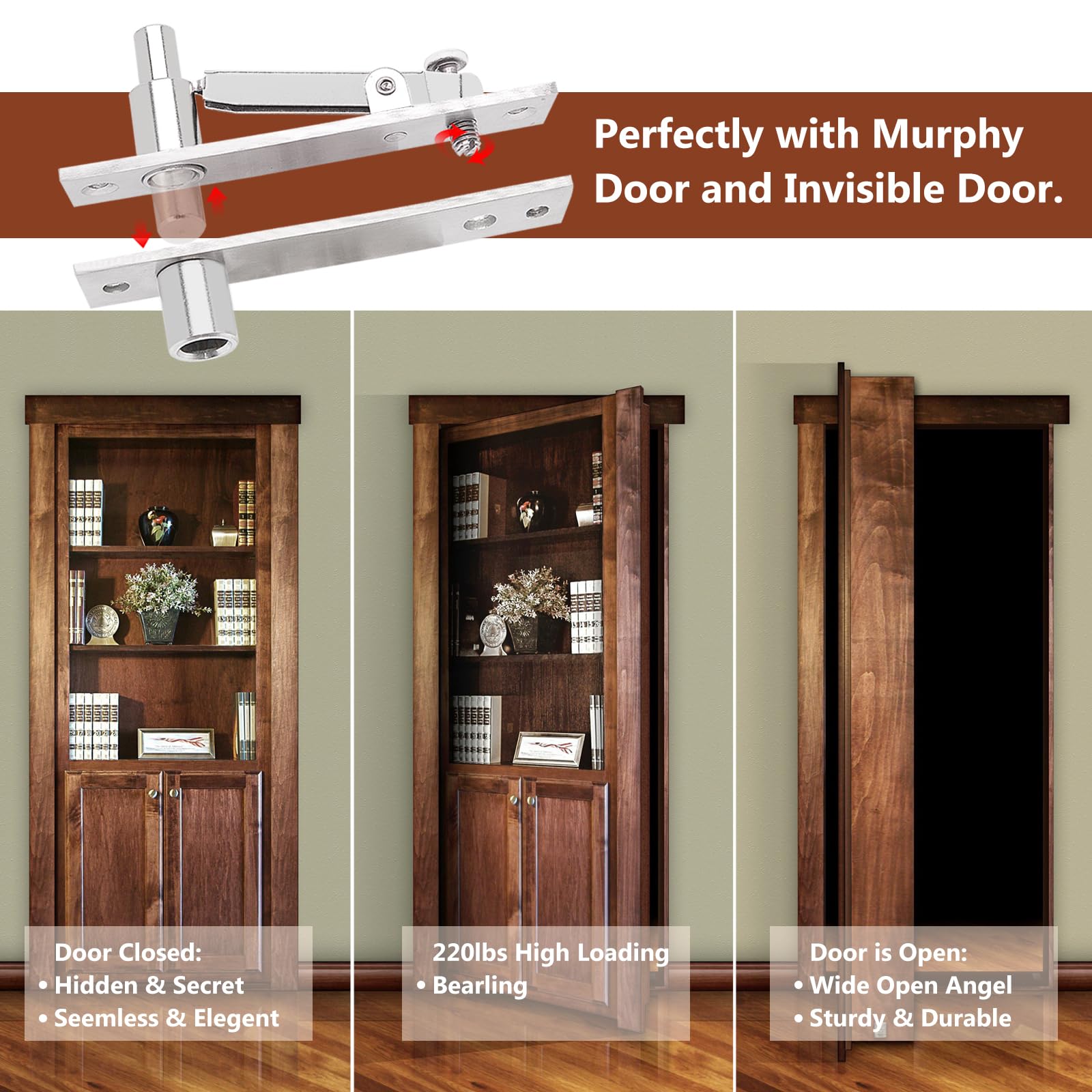 HBL' Heavy Duty Pivot Hinge Set including Door Ball Catch Hidden Hinge for Secret Door with 360 Degree Rotation - Image 4