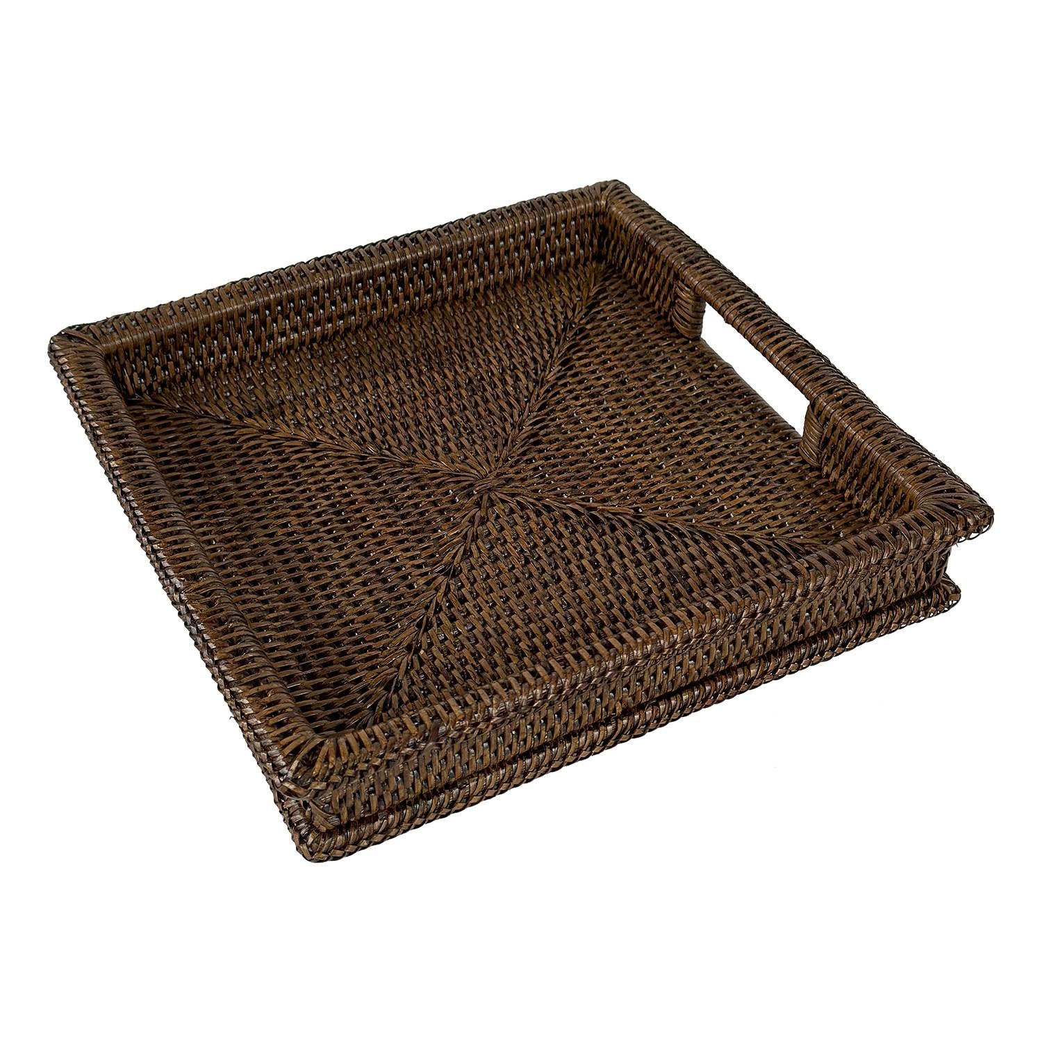 Plateau carré Botanio Marron 30x30 cm en rotin La Porcellana Bianca