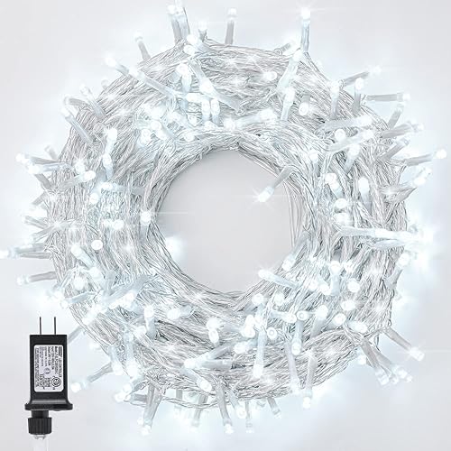 ZHOUDUIDUI Guirnalda de luces de Navidad para exteriores, 800 luces LED de 330 pies, luces blancas de hadas de 8 modos de enchufe, impermeables,