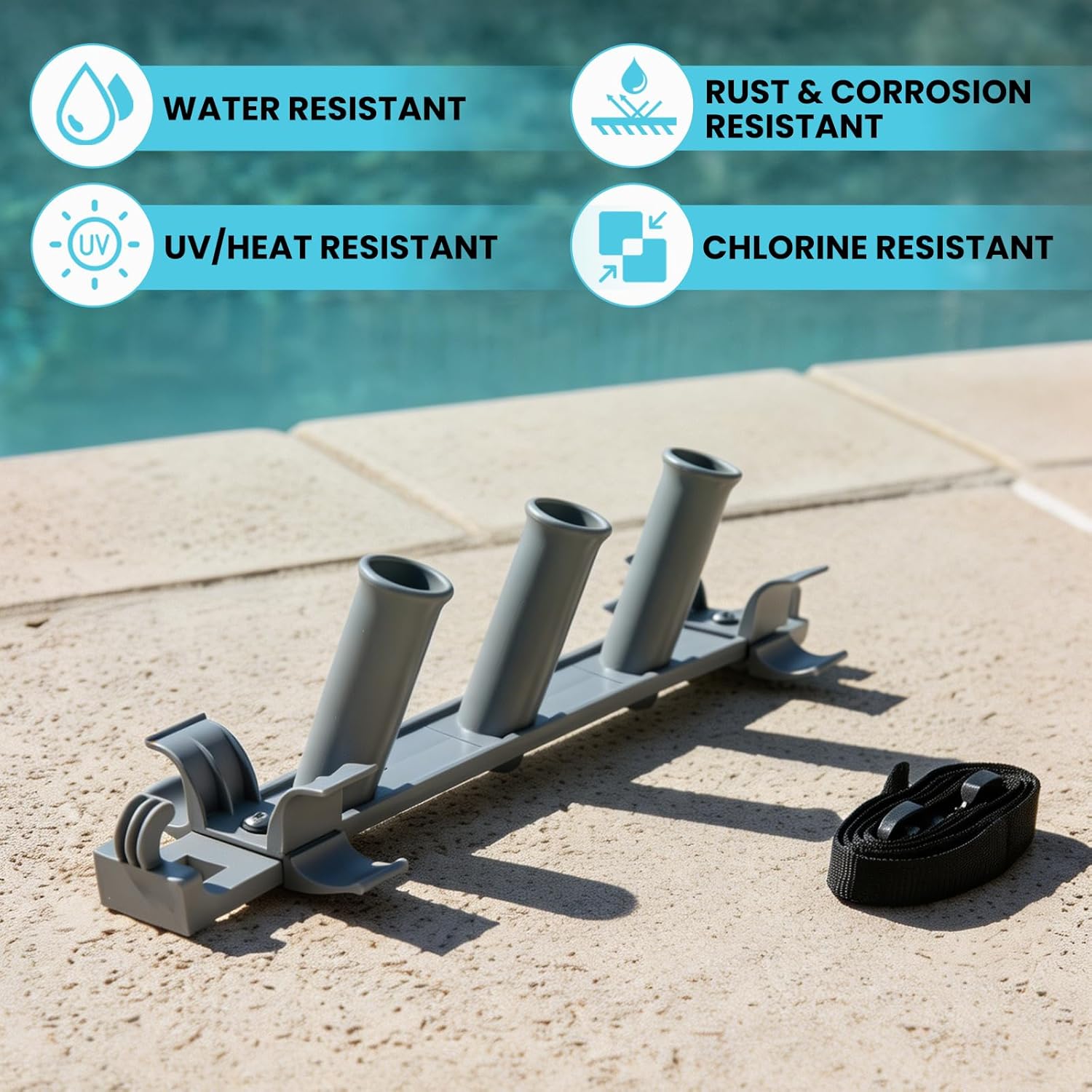 Sepetrel Pool Pole Hanger, Hooks for Poles | Wall & Fence Mounted Equipment Storage Rack with Hooks & Strap, Hose Holder for Pool Cleaning Accessories