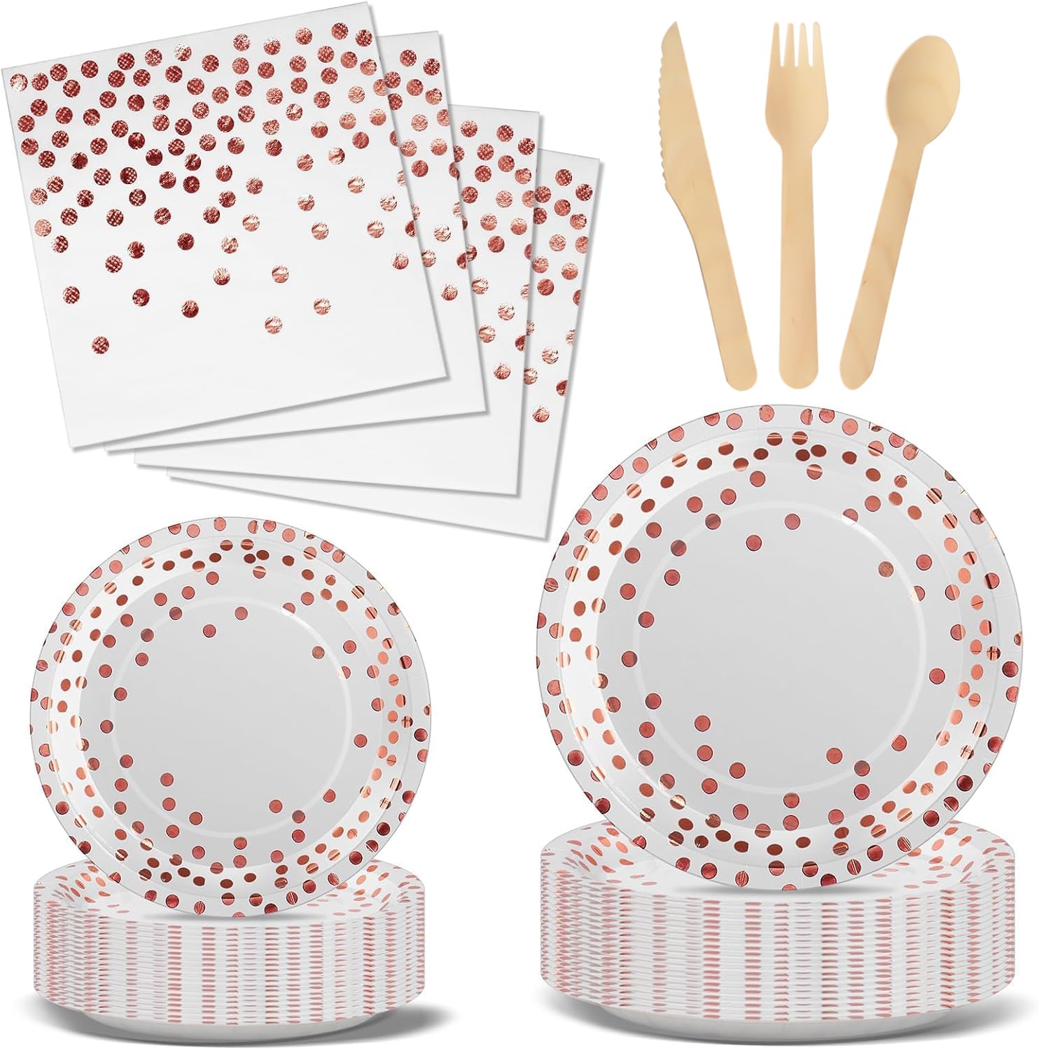 Nkaiso 144 Pcs Rose Gold Party Plates Cups and Napkins Set for 24 Guests